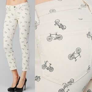 Paige Kylie Cropped Bicycle Print Cruiser Skinny Jeans Taupe Size 30